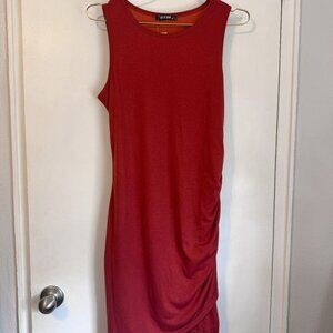 Red Sleeveless Ruched Bodycon Midi Dress – M